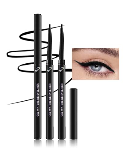 Eyeliner Wasserfest Schwarz-2Pcs Soft & Smooth Glide Gel Eyeliner, Mette Creme Gel Textur, Langanhaltend Wischfest Kajalstift, Hochpigmentierter Seidiger Eyeliner Stift Makeup Geschenke für Frauen-01 von Lestpola