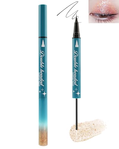 Glitzer Flüssiger Eyeliner Schwarz und Rose, 2 in 1 Matt Glitter Liquid Eye Liner Pen Lidschatten Schminkstift, Langlebig Wasserfest Hochpigmentiert Metallic Eyeliner Augen Make-up für Christmas-02 Glitzer Flüssiger Eyeliner Schwarz und Rose, 2 in 1 Matt Glitter Liquid Eye Liner Pen Lidschatten Schminkstift, Langlebig Wasserfest Hochpigmentiert Metallic Eyeliner Augen Make-up für Christmas-02 von Lestpola