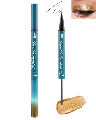 Glitzer Flüssiger Eyeliner Schwarz und Gold, 2 in 1 Matt Glitter Liquid Eye Liner Pen Lidschatten Schminkstift, Langlebig Wasserfest Hochpigmentiert Metallic Eyeliner Augen Make-up für Christmas-03 Glitzer Flüssiger Eyeliner Schwarz und Gold, 2 in 1 Matt Glitter Liquid Eye Liner Pen Lidschatten Schminkstift, Langlebig Wasserfest Hochpigmentiert Metallic Eyeliner Augen Make-up für Christmas-03 von Lestpola