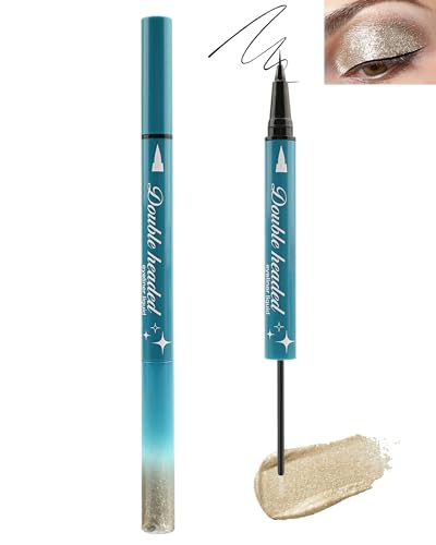 Glitzer Flüssiger Eyeliner Schwarz und Champagner, 2 in 1 Matt Glitter Liquid Eye Liner Lidschatten Schminkstift, Langlebig Wasserfest Hochpigmentiert Metallic Eyeliner Augen Make-up für Christmas-04 Glitzer Flüssiger Eyeliner Schwarz und Champagner, 2 in 1 Matt Glitter Liquid Eye Liner Lidschatten Schminkstift, Langlebig Wasserfest Hochpigmentiert Metallic Eyeliner Augen Make-up für Christmas-04 von Lestpola
