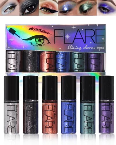 Flüssiger Eyeliner Glitzer 6 Colors, Glitter Eyeshadow Makeup Set, Shimmer Smokey Waterproof Quick Drying Lidschatten, Silber Gold Metallic Christmas Augen Make-up Kit, Geschenke für Frauen-SetC Flüssiger Eyeliner Glitzer 6 Colors, Glitter Eyeshadow Makeup Set, Shimmer Smokey Waterproof Quick Drying Lidschatten, Silber Gold Metallic Christmas Augen Make-up Kit, Geschenke für Frauen-SetC von Lestpola