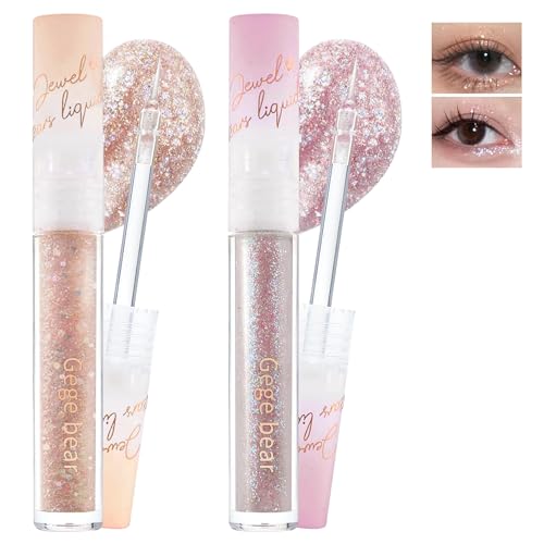 2Pcs Glitzer Lidschatten, Diamond Glitter Lidschatten & Eyeliner 2-in-1 zum Aufhellen der Augen, Schimmer Metallic Flüssiges Highlight Eyeshadow, Glitzer Augen-Make-up für Frauen-07+08 von Lestpola