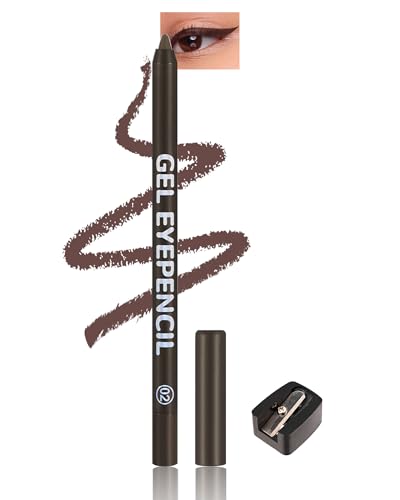 Gel Eyeliner Wasserfest Coffee Braun, Creme Matt Eyeliner Stift mit Anspitzer, Langahaltend Wischfest, Schnelltrocknende Geschmeidig, Hochpigmentierter Colored Eye Liner Augen-Make-up für Frauen-02 von Lestpola