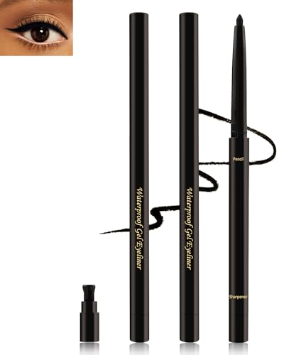 2Pcs Gel Eyeliner Wasserfest Schwarz für Ältere Frauen, Creme Matt Kajalstift Black, Langlebig Wischfest Eyelinerstift mit Anspitzer, Hypoallergen Makeup für Empfindlichen Augen, Geschenke für Frauen von Lestpola