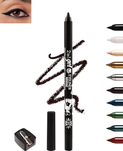 Gel Eyeliner Wasserfest Schwarz, Creme Matt Kajalstift Black, Lang Anhaltend, Wischfeste Eyelinerstift mit Anspitzer, Hochintensive Pigmente Perfekt für Smokey, Schnelltrocknende Augen Makeup-01 von Lestpola
