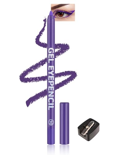 Gel Eyeliner Wasserfest Violett, Creme Matt Eyeliner Stift mit Anspitzer, Langahaltend Wischfest, Schnelltrocknende Geschmeidig, Hochpigmentierter Colored Eye Liner Pen Make-up für Cosplay Party-10 von Lestpola