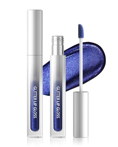 Glitter Lipgloss Blau, Metallic Shimmer Flüssiger Lippenstift 24 Stunden Halt, Waterproof Non-stick Cup Diamond Glitzer Lip Gloss, Hochpigmentiert Sparkly Glossy Lipstick Makeup für Cosplay Party-07 von Lestpola