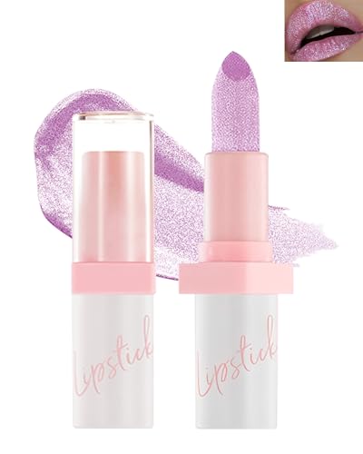 Metallic Glitzer Lippenstift, Shimmer Lippenstift Rose Wasserfest Langanhaltend, Diamond Glänzend Glossy Lipgloss, Creme Feuchtigkeitsspendend Texture, Glitter Lipstick Make-up Geschenke für Frauen-01 von Lestpola