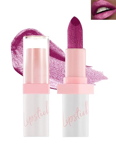 Metallic Glitzer Lippenstift, Shimmer Lippenstift Rose Wasserfest Langanhaltend, Diamond Glänzend Glossy Lipgloss, Creme Feuchtigkeitsspendend Texture, Glitter Lipstick Make-up Geschenke für Frauen-02 von Lestpola