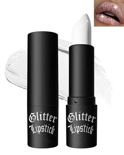 Glitzer-Lippenstift Weiß, Diamond Metallic Funkelnder Matt Lippenstift,Wasserdichter Langanhaltender Shimmer Lipgloss, Non-stick Cup Waterproof Glitter Lipstick Lip Tint Balm, Make-up für Karneval-01 von Lestpola