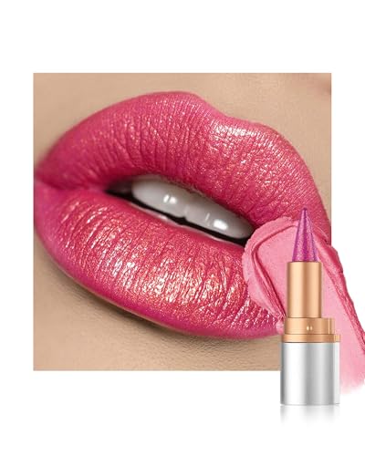 Glitzer Lippenstift Dunkelrosa, Nourishing Lip Liner mit Metallic Finish, Long Lasting Shine, Wasserfest Not-stick Cup, Smooth Cremige Textur, Hochpigmentiert Multi-use Lipgloss Makeup für Frauen-03 von Lestpola
