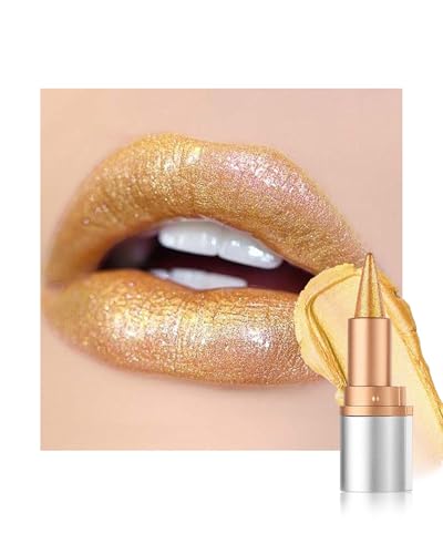 Glitzer Lippenstift Gold, Smooth Nourishing Lipliner mit Metallic Finish, Long Lasting Shine, Wasserfest Lip Liner & Lipstick 2-in-1, Cremige Textur, Hochpigmentiert Not-stick Cup Lipgloss Makeup-07 von Lestpola