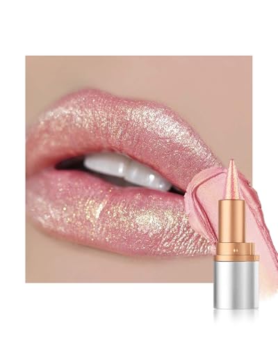 Glitzer Lippenstift Gold Pink, Smooth Nourishing Lipliner mit Metallic Finish, Long Lasting Shine, Wasserfest Lip Liner & Lipstick 2-in-1, Cremige Textur, Hochpigmentiert Not-stick Lipgloss Makeup-01 von Lestpola