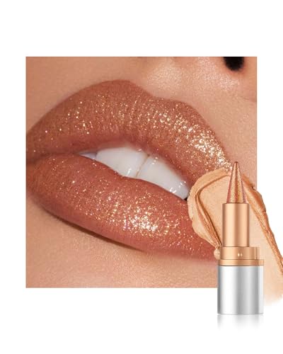Glitzer Lippenstift Goldbraun, Nourishing Lip Liner mit Metallic Finish, Long Lasting Shine, Wasserfest Not-stick Cup, Smooth Cremige Textur, Hochpigmentiert Multi-use Lipgloss Makeup für Frauen-05 von Lestpola
