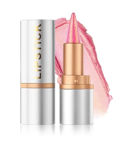 Glitzer Lippenstift Hellrosa, Smooth Nourishing Lipliner mit Metallic Finish, Long Lasting Shine, Wasserfest Lip Liner & Lipstick 2-in-1, Cremige Textur, Hochpigmentiert Not-stick Lipgloss Makeup-02 von Lestpola
