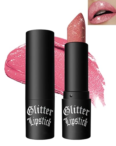Glitzer-Lippenstift Rosa, Diamond Metallic Funkelnder Matt Lippenstift, Wasserdichter Langanhaltender Glitter Lipgloss, Not-stick Cup Shimmer Lip Tint Lipstick Make-up, Geschenk für Frauen-02 Rosa von Lestpola