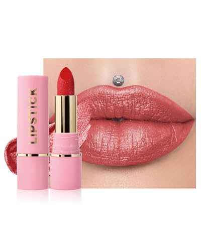 Diamond Shimmer Lippenstift, Rot Glitzer Hydrating Lipstick, Smooth Creamy Texture, Langanhaltend Wasserfest, Non-Stick Cup, Hochpigmentierte Metallic Lip Balm Lippen Makeup, Geschenke für Frauen-04 von Lestpola