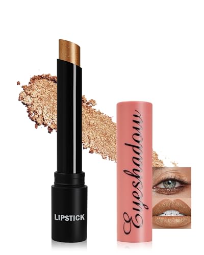 Glitzer Lipstick, Multi-Use Crème Smooth Lippenstift mit Shimmer Metallic Finish, Langlebig Wasserfester, Not-Stick Cup Glitter Lipstick Lidschatten Makeup Stick, Geschenke für Frauen-06 Gold von Lestpola