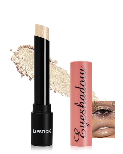 Glitzer Lipstick, Multi-Use Crème Smooth Lippenstift mit Shimmer Metallic Finish, Langlebig Wasserfester, Not-Stick Cup Glitter Lipstick Lidschatten Makeup Stick, Geschenke für Frauen-01 Champagner von Lestpola
