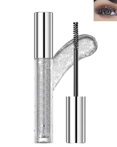 Glitzer Wimperntusche, Wasserfest Long Lasting Curling Mascara, Diamond Silver Weiße Colourful Mascara, Smudge-Proof No Clumping Sparkling Lash Mascara Makeup for Women Dating Stage Music Wedding-01# von Lestpola