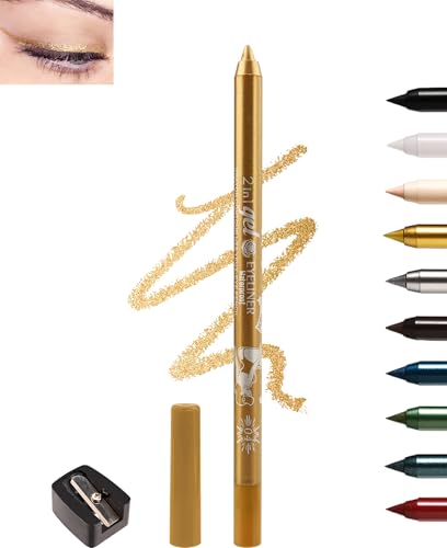 Gold Glitzer Gel Eyeliner, Metallic Shimmer Kajalstift Wasserfest, Langahaltend, Wischfeste Eyelinerstift mit Anspitzer, Hochpigmentierte Lidschattenstift, Leicht Anwendbar für Party Augen Makeup-04 von Lestpola