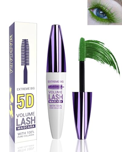 Green 5D Telescopic Lift Mascara for Eyelashes, Waterproof Long Lasting Colored Mascara, Grün Wimperntusche Wasserfest, Wasserdichte Mascara, Langlebig, Wischfest, Voluminös und Charmant von Lestpola