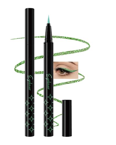 Grün Liquid Glitter Eyeliner, Metallic Finish Eyeliner Stift Wasserfest, Langlebig Wasserdicht, Smooth Flüssig Bunt Eye Pencil, Highly Pigmented Shimmer Lidschatten Liner Makeup für Cosplay Party-06 von Lestpola