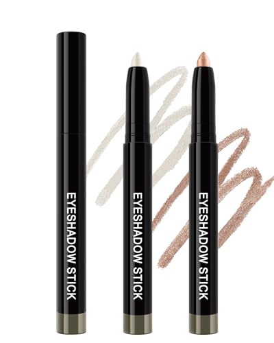 Lidschatten Stift Wasserdicht mit Anspitzer-2Pcs Hochpigmentierter Creme Eyeshadow Stick, Langanhaltend und Glatt, Schimmerndes Finish,Make-up Für Faltenfreie Augen,Cream Crayon Eyeshadow Pen-01+02 von Lestpola