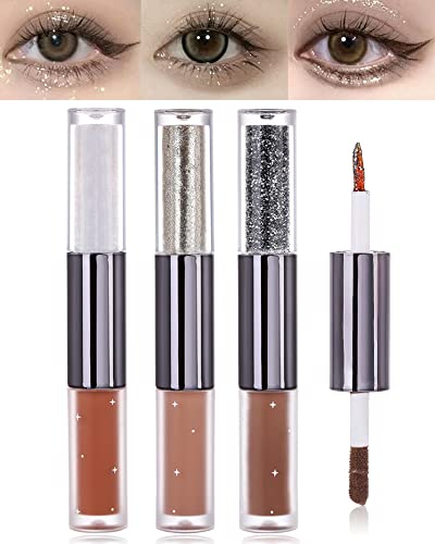 Liquid Matte Glitter Eye shadow,Shimmer Matte Liquid EyeShadow Kit – 3 Pcs High Pigmented Velvet Cream Eyeshadow Eyeliner Stick, Quick Drying Long Lasting Create Multi Dimensional Korean Eye Makeup-B von Lestpola