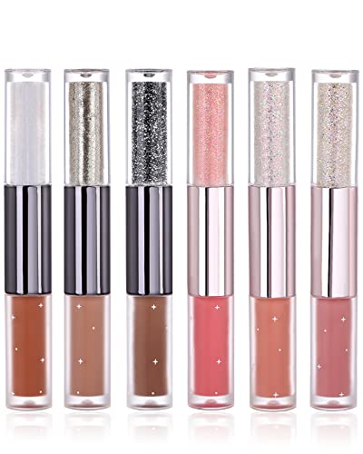 Liquid Matte Glitter Eye shadow,Shimmer Matte Liquid EyeShadow Kit– 6 Pcs High Pigmented Velvet Cream Eyeshadow Eyeliner Stick, Quick Drying Long Lasting Create Multi Dimensional Korean Eye Makeup-A+B von Lestpola