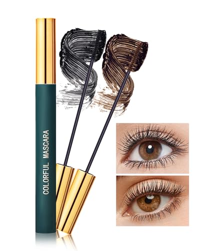 Mascara Wasserfest mit Ultrafeiner Bürste für Kurze Wimpern, Wimperntusche Schwarz Braun Volume und Lange Wimpern, Langlebig Wischfest, Fast Dry Mascara Lash Extension Effect Makeup für Frauen-01+02 von Lestpola