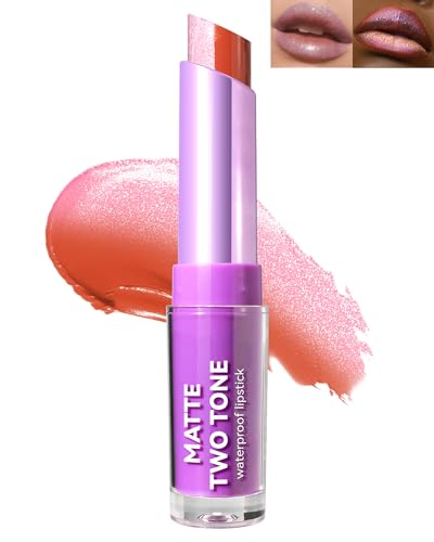 Matt Glanz Lippenstift Rosa-2 Colors Metallic Schimmer Lip Stain 2-in-1, Cremige Smooth Textur, Langanhaltend Wasserdichter Lipgloss Lippenpflege Make-up, Vegan Lipstick Lip Tint für Damen-01 von Lestpola