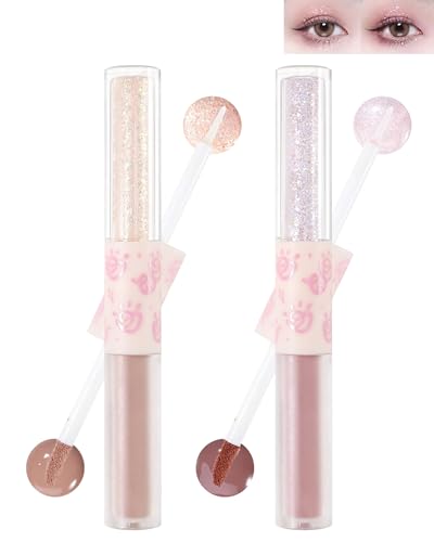 Glitter Matt Liquid Eyeshadow-2Pcs Rosa Rot 2 in 1 Hochpigmentiert Glitzer Shimmer Lidschatten Eyeliner, Langanhaltender Wasserdicht, Korean Make-up Geschenk für Frauen-PK01+02 von Lestpola