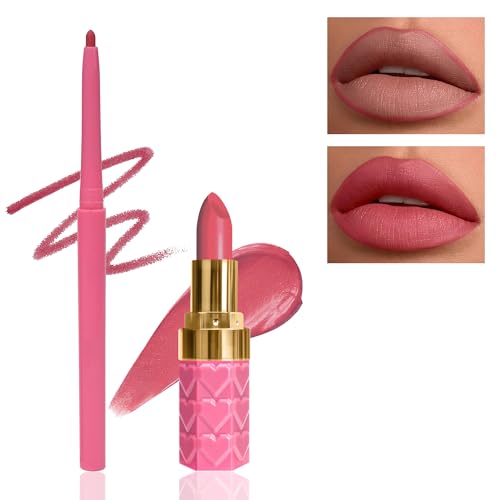 Rose Lipliner and Lippenstift Set-2Pcs Samt Matt Wasserfest Lipstick, Langanhaltend 24 Stunden Halt Not-Stick Cup Lipgloss, Hoch Pigmentiert Lippen Make-up Set für Frauen zum Frauentag-P01 von Lestpola