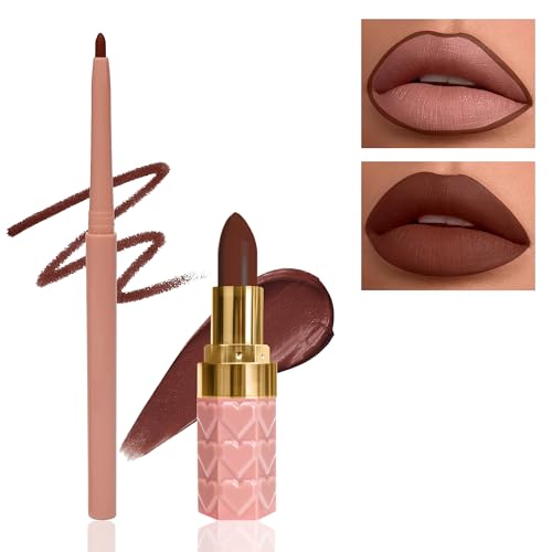 Rot Lipliner and Lipstick Set-2Pcs Samt Matt Wasserfest Lippenstift, Langanhaltend 24 Stunden Halt Not-Stick Cup Lipgloss, Hoch Pigmentiert Lippen Make-up Set für Frauen zum Women's-N06 von Lestpola