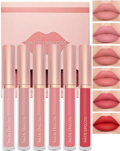 Matte Liquid Lipstick Set-6Pcs Nude Pink Ruby Red Velvet High Pigmented Lip Tint Stain, Long Lasting Waterproof Non-stick Lip Gloss 24 Hour Stay Lipsticks, Christmas Makeup Gift for Women Girl-SetA von Lestpola