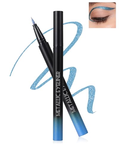 Metallic Glitter Liquid Eyeliner, Hellblau Diamond Glitzer Eyeliner Stift, Wasserfester Langanhaltend Wischfest, Ultrafeine Feder, Hochpigmentiert Smooth Flüssig Kajalstift Makeup für Frauen-03# von Lestpola