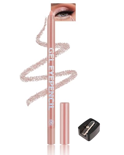 Nude Glitter Eyeliner Wasserfest, Metallic Shimmer Gel Eyeliner mit Anspitzer, Langahaltend Glitzer Lidschatten Stift, Seidig Glatte Textur, Hochpigmentierter Eye Brightener Pen Makeup für Frauen-06 von Lestpola