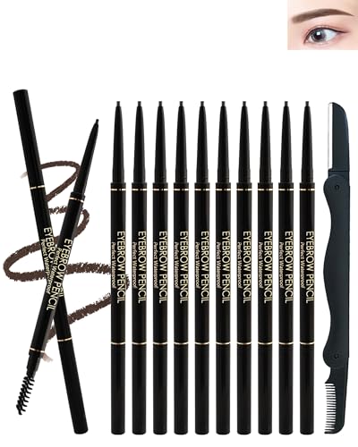 Professional Makeup Augenbrauenstift-12Pcs Micro Brow Pencil,Beidseitig mit ausdrehbarem Augenbrauenstift & Bürstchen,Microblading Augenbrauenstift Wasserfest,Waterproof Eyebrow Pencil-05#Dunkelbraun von Lestpola