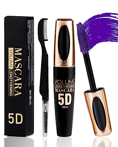 Purple Waterproof Mascara for Eyelashes,5D Silk Fiber Mascara with Folding Eyelash Comb Brush, Liquid Colored Mascara Lash Extensions, Volumizing and Thick, Smudge-proof Long Lasting, Party Stage Use von Lestpola