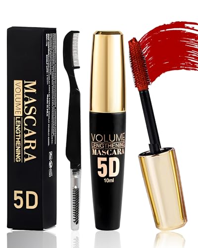 Red Waterproof Mascara for Eyelashes, 5D Silk Fiber Mascara with Folding Eyelash Comb Brush, Liquid Colored Mascara Lash Extensions, Volumizing and Thick, Smudge-proof Long Lasting, Party Stage Use von Lestpola