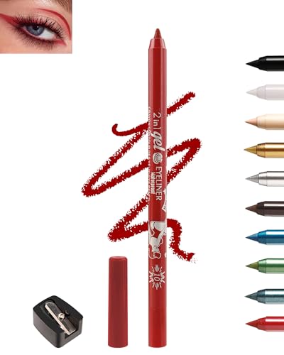 Roter Gel Eyeliner, Cremig Wasserfest Kajalstift, Langanhaltend, Wischfeste Augenstift mit Anspitzer, Hochpigmentierter Mkroglitter Lidschattenstift, Veganer und Tierversuchsfreier Augen Makeup-10 von Lestpola