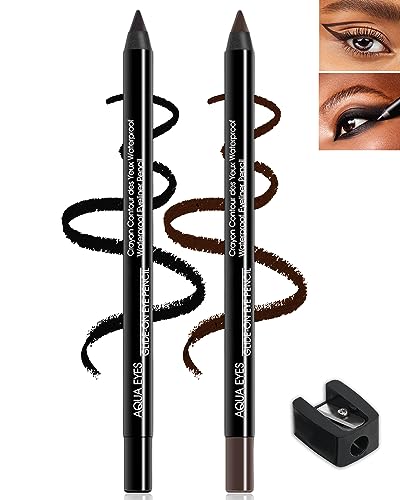 Schwarz Braun Gel-Eyeliner,Brown Black Waterproof Matt Gel Eyeliner Pencil,Langanhaltendes Creme-Eyeliner Stift,Eye Liner Pencil with Sharpener,Smooth Cremiger Kajalstift wasserfest for Women Make-up von Lestpola