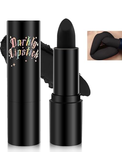 Schwarz Lippenstift, Cremige Matt Textur Lippenstifte, Feuchtigkeitsspendender Black Lipstick Wischfest, Long-lasting Moisture, Hochpigmentiert Multi-Use Lip Tint Balm Makeup für Halloween, Vegan-05 von Lestpola