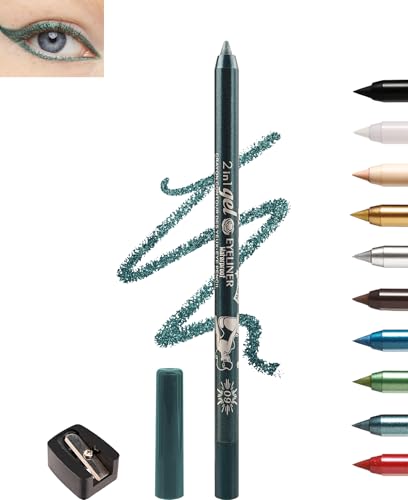 Teal Gel Eyeliner, Cremig Wasserfest Kajalstift, Lang Anhaltend, Wischfeste Eyelinerstift mit Anspitzer, Hochpigmentierter Mkroglitter Lidschattenstift, Farbige Eyeliner für Empfindliche Augen-09 von Lestpola