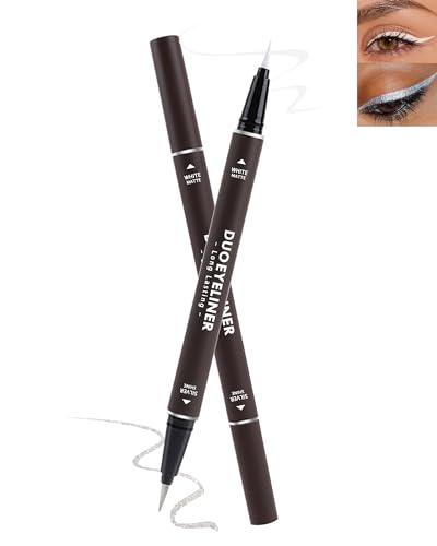 Glitzer Flüssiger Eyeliner Silber & Weiß,Metallic Lidstrich Stift,Matt Glitter White Silver Liquid Eye Liner Pen Lidschatten Schmink,Wasserfest Eyeliner Wischfest Augen Make-up Geschenke für Frauen-01 von Lestpola
