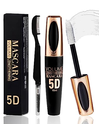 White Waterproof Mascara for Eyelashes, 5D Silk Fiber Mascara with Folding Eyelash Comb Brush, Liquid Colored Mascara Lash Extensions, Volumizing and Thick, Smudge-proof Long Lasting, Party Stage Use von Lestpola