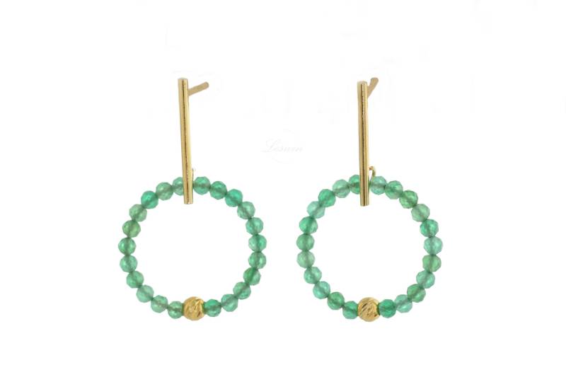 Grüner Achat Creolen, Boho Echter Edelstein Ohrringe, Perlen Kristall Handgefertigt, Klassisch Statement Mai Geburtsstein von LeswinGemstone