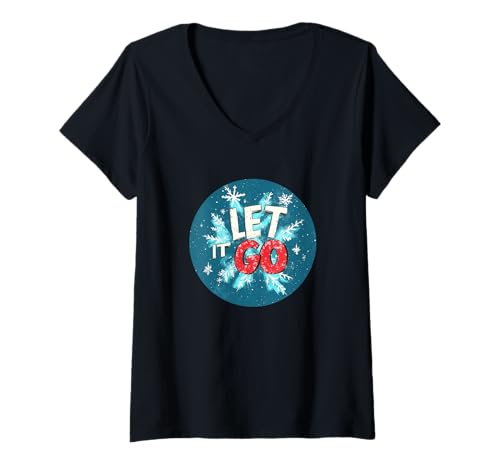 Damen Schönes Winter-Outfit für ein unbeschwertes Statement T-Shirt mit V-Ausschnitt Damen Schönes Winter-Outfit für ein unbeschwertes Statement T-Shirt mit V-Ausschnitt von Let it Go Speech Outfit