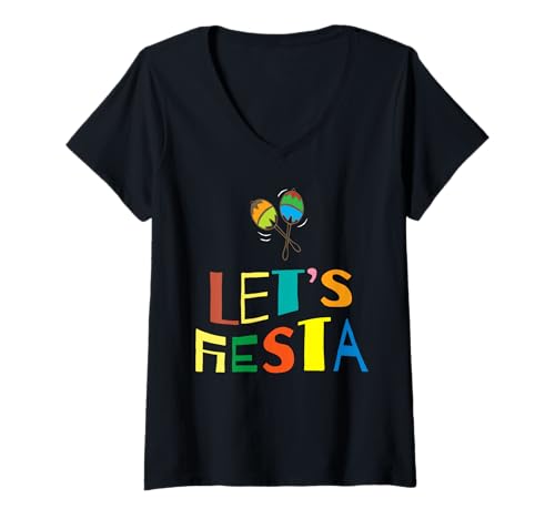 Damen Lass Uns eine lustige Cinco de Mayo Mexikanische Vintage-Party feiern T-Shirt mit V-Ausschnitt von Let's Fiesta Cinco de Mayo Mexican Party Gifts